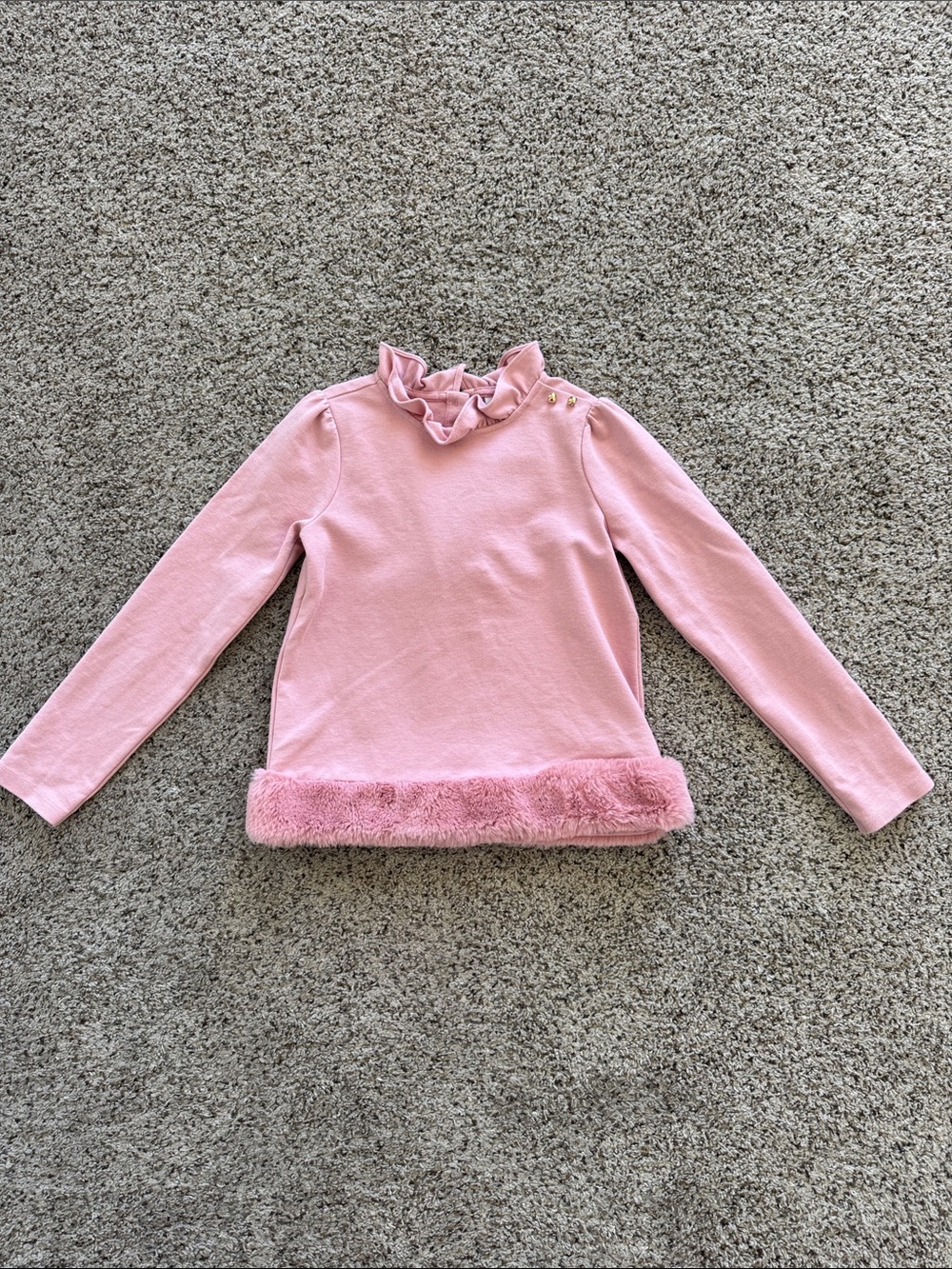 Janie and Jack Pink Ruffle Neck Long-Sleeve Top with Faux Fur Hem